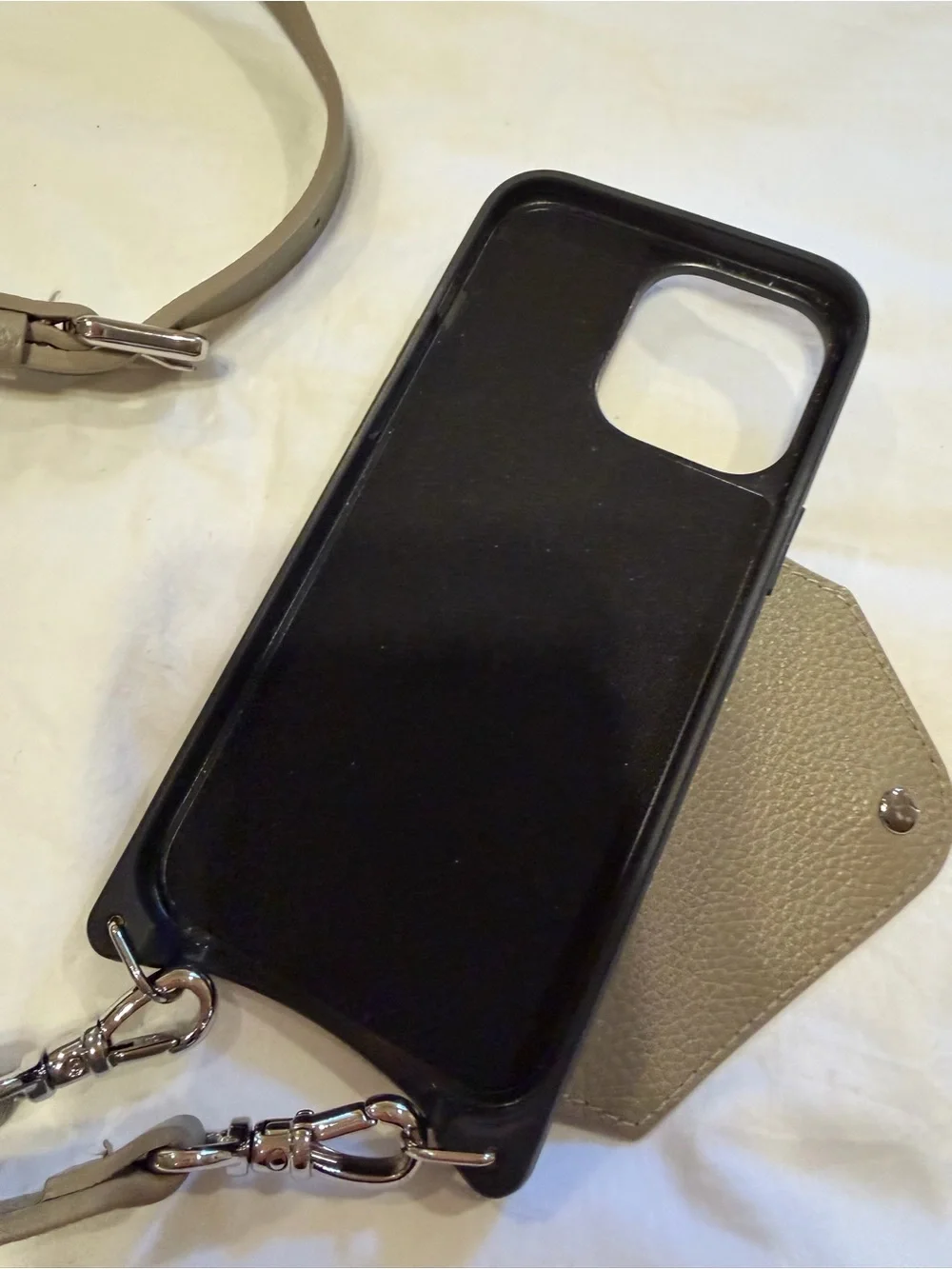 Greige Leather Crossbody Phone Case with Front Pocket